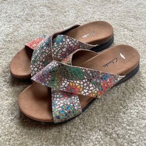 Clarks Brown Sandals with Crossover Straps